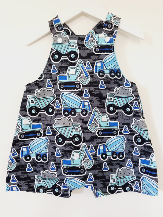 CONSTRUCTION print Overalls, Baby / Toddler Overalls, Short Leg Romper, Size 2