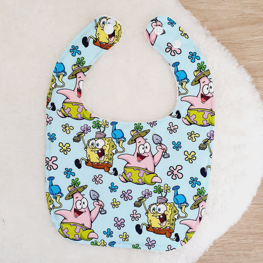 SPONGEBOB print Bib, Handmade Baby Bib, Feeding Bib
