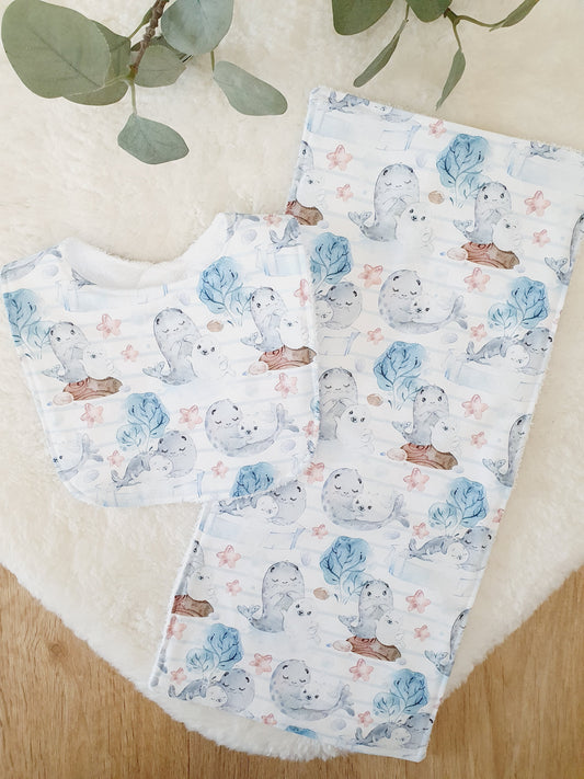 Baby Bib and Burp Cloth Gift Set, Baby Shower Gift, Newborn Gift, Baby Gift