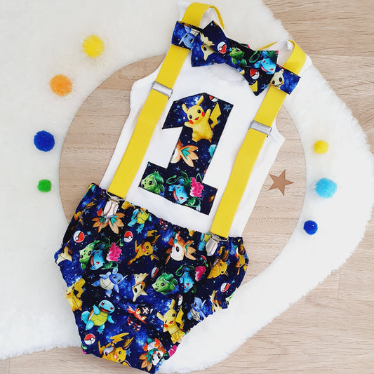 POKEMON print Boys 1st Birthday Outfit, Size 1