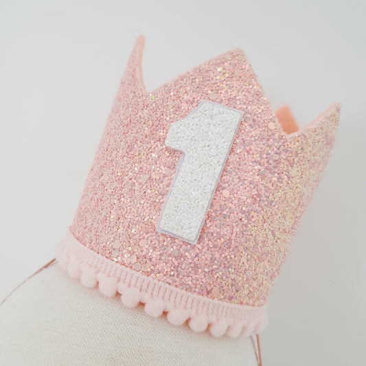 1st Birthday Crown / Party Hat / Headband - PEACHY PINK / ROSE GOLD