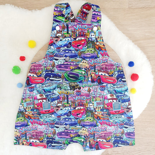 CARS print Overalls, Baby / Toddler Overalls, Short Leg Romper, Size 2