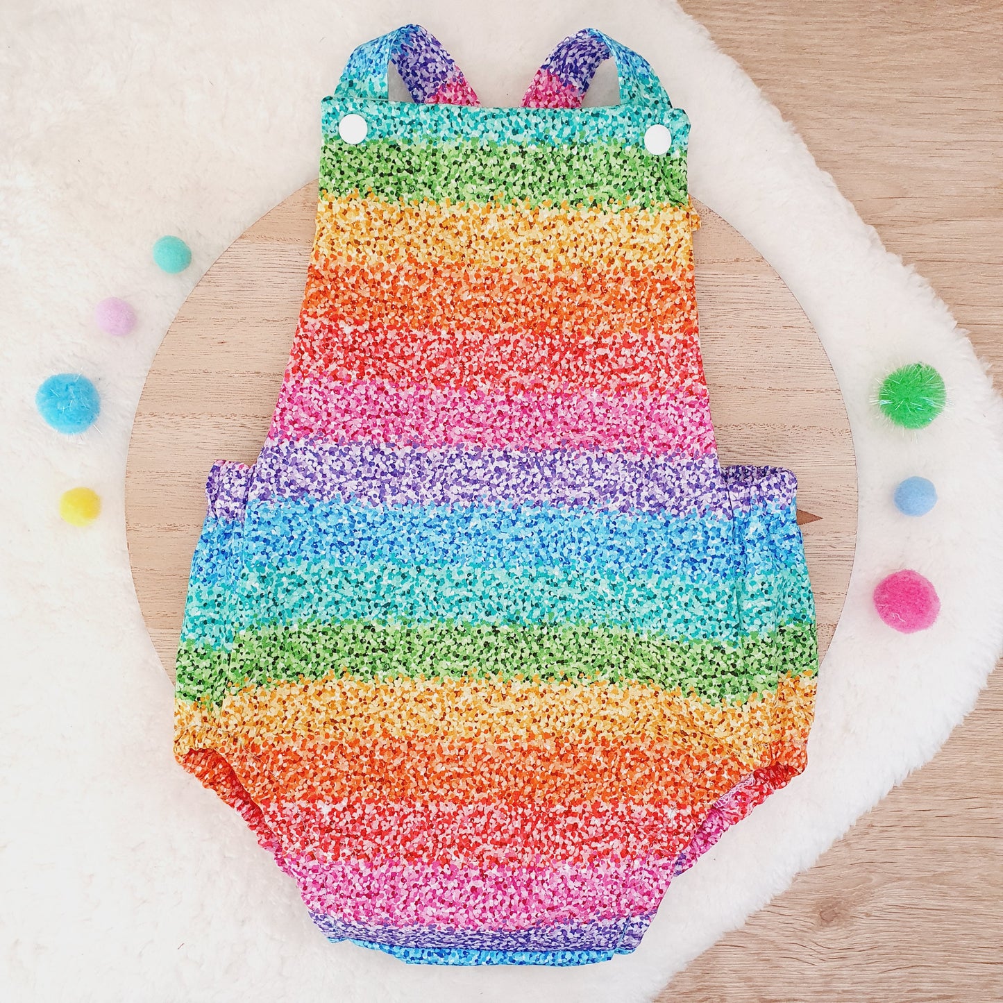 RAINBOW SPARKLE print Baby Romper, Size 1