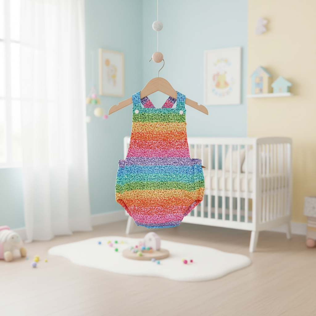 RAINBOW SPARKLE print Baby Romper, Size 1