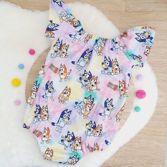 DOGS print Baby Girl Playsuit, Size 1, 1st Birthday / Cake Smash Outfit