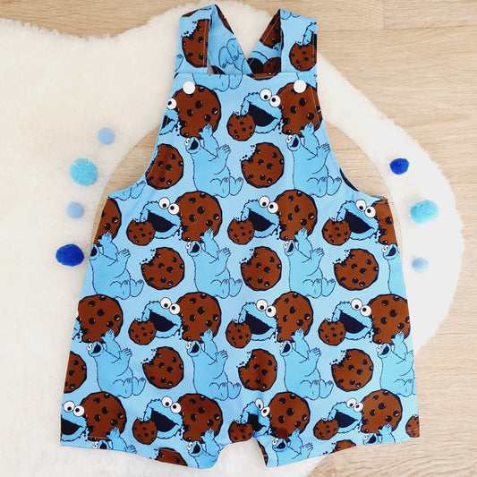 COOKIE MONSTER print Overalls, Baby / Toddler Overalls, Short Leg Romper, Size 2