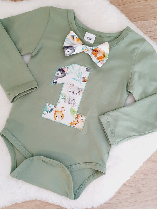 Boys 1st Birthday Long Sleeve Bodysuit, Size 2