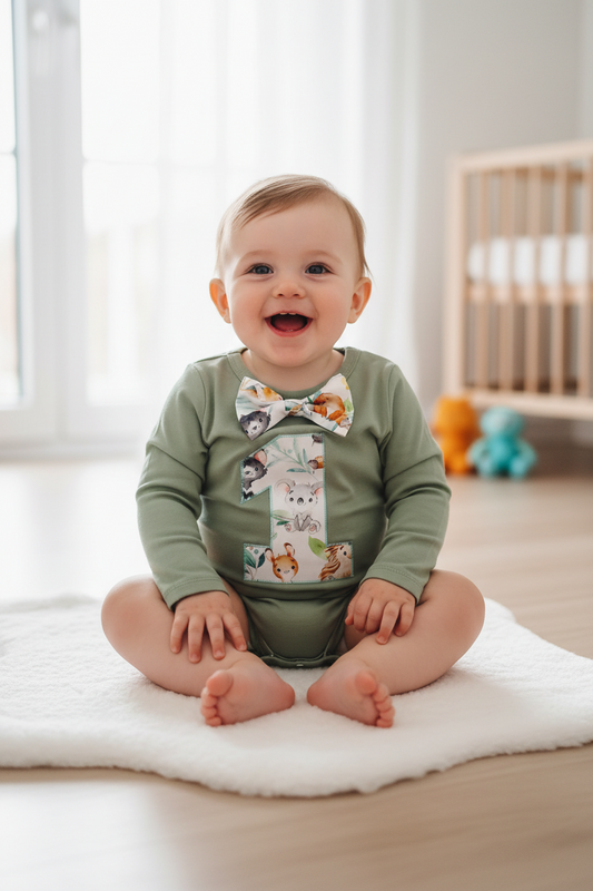 Boys 1st Birthday Long Sleeve Bodysuit, Size 2