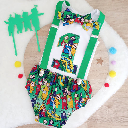 TUBBIES print Boys 1st Birthday Outfit, Size 1