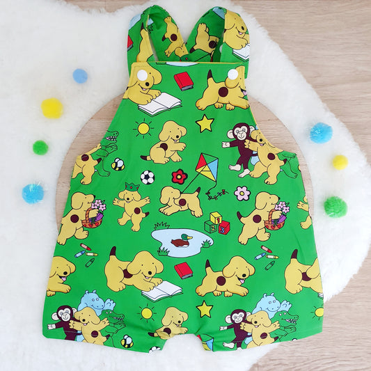 SPOT ON GREEN print Overalls, Baby Overalls, Short Leg Romper, Size 1