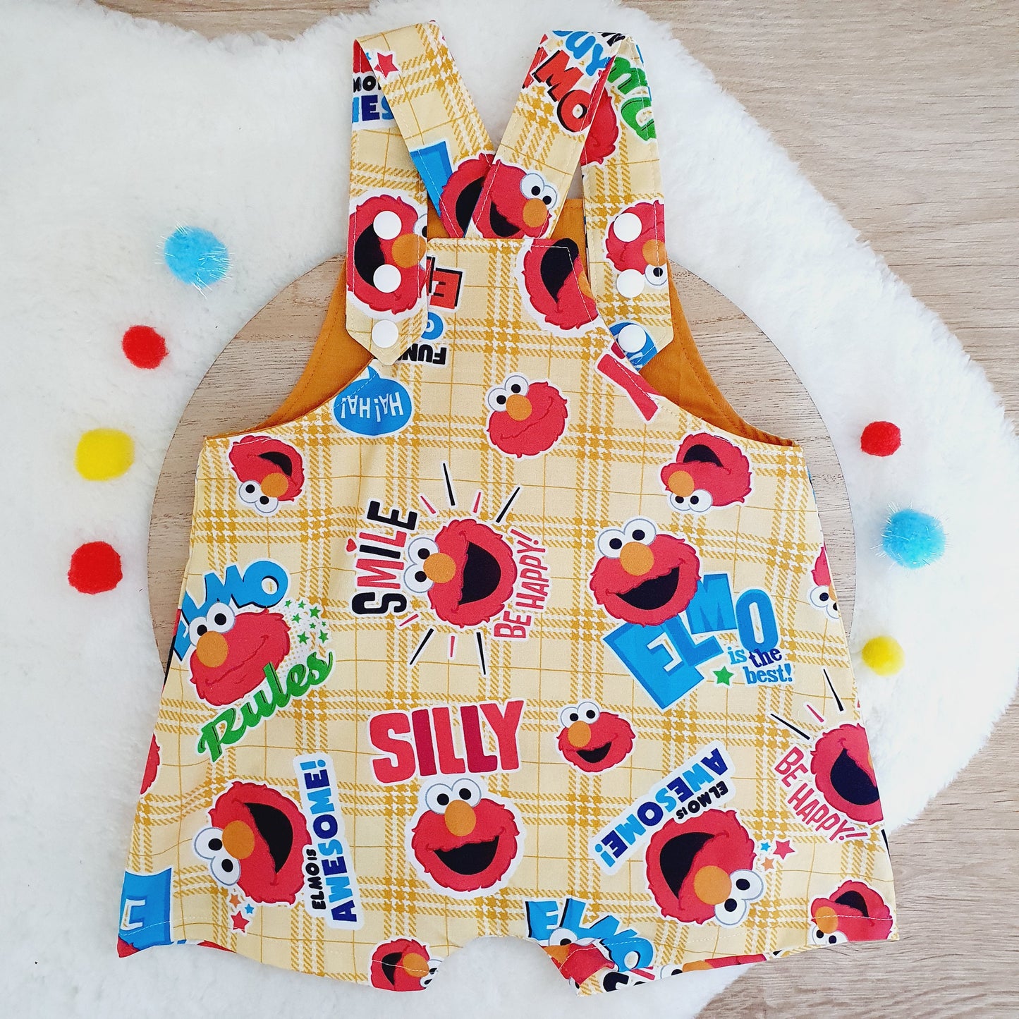 ELMO print Overalls, Baby Overalls, Short Leg Romper, Size 1