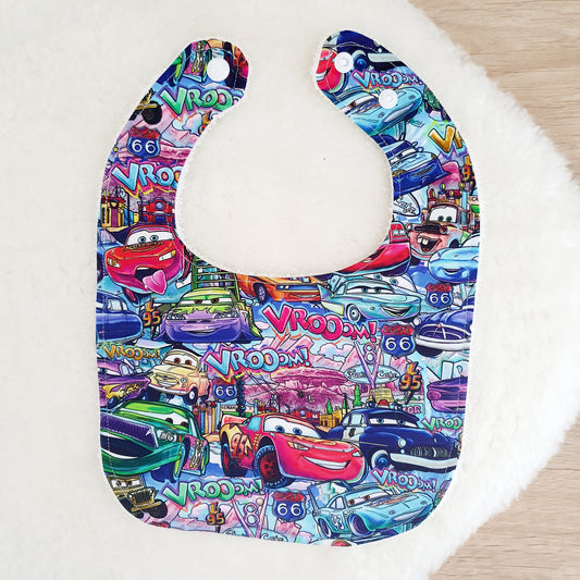 CARS print Bib, Handmade Baby Bib, Feeding Bib