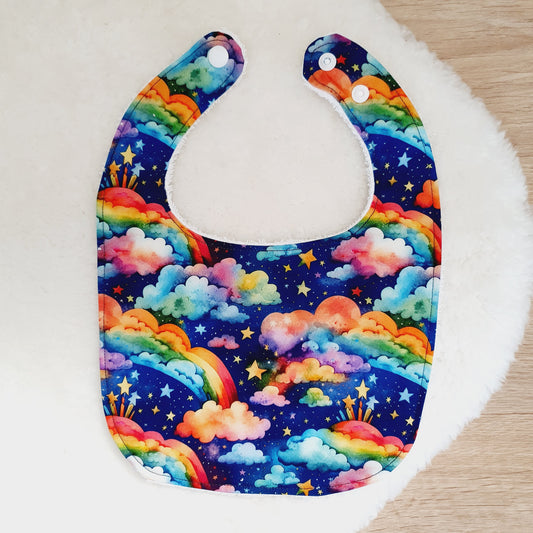 RAINBOW CLOUDS print Bib, Handmade Baby Bib, Feeding Bib