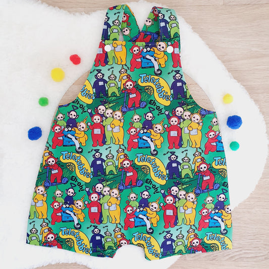 TUBBIES print Overalls, Baby / Toddler Overalls, Short Leg Romper, Size 2
