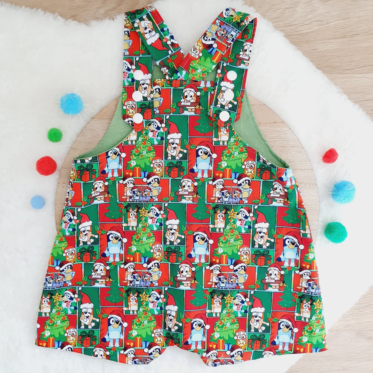 Baby / Toddler Overalls, Short Leg Romper, Size 1 - Christmas