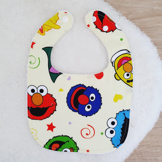 SESAME STREET print Bib, Handmade Baby Bib, Feeding Bib