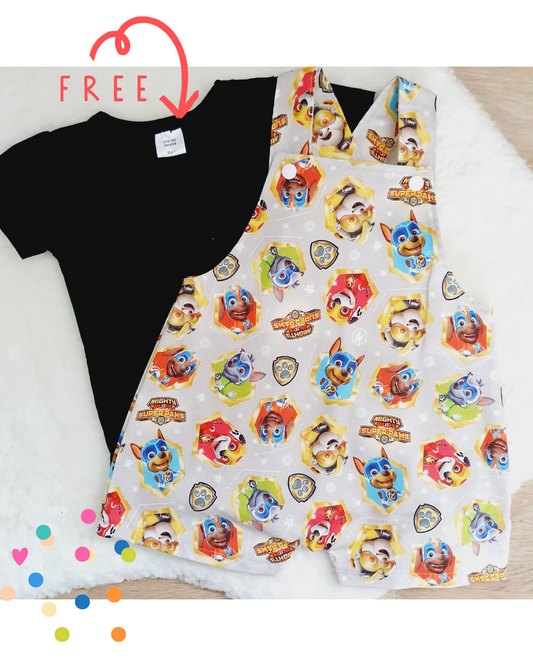 PAW PATROL print Overalls, Size 1 with BONUS Short Sleeve Bodysuit