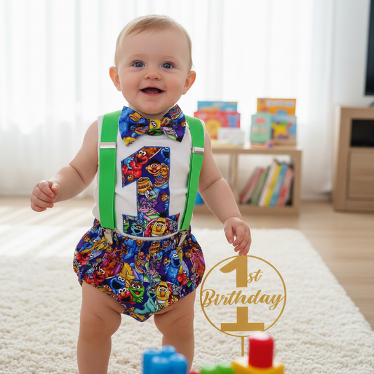 SESAME Boys 1st Birthday Outfit, Size 0