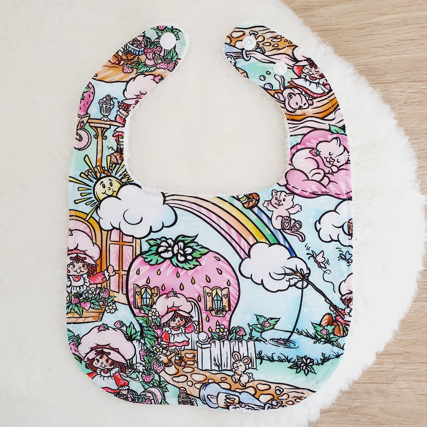 STRAWBERRY SHORTCAKE print Bib, Handmade Baby Bib, Feeding Bib