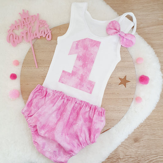 PINK MARBLE Girls 1st Birthday - Cake Smash Outfit, Size 0