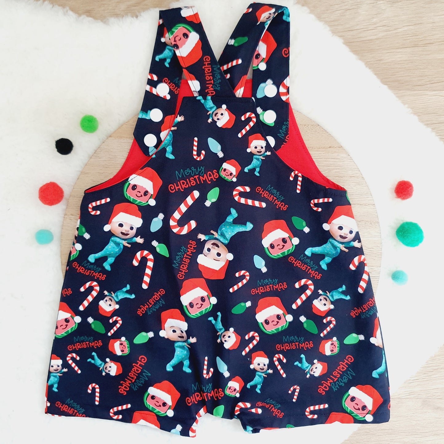 Baby / Toddler Overalls, Short Leg Romper, Size 1 - Christmas
