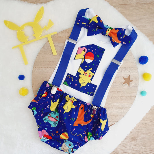 POKEMON PARTY print Boys 1st Birthday Outfit, Size 0