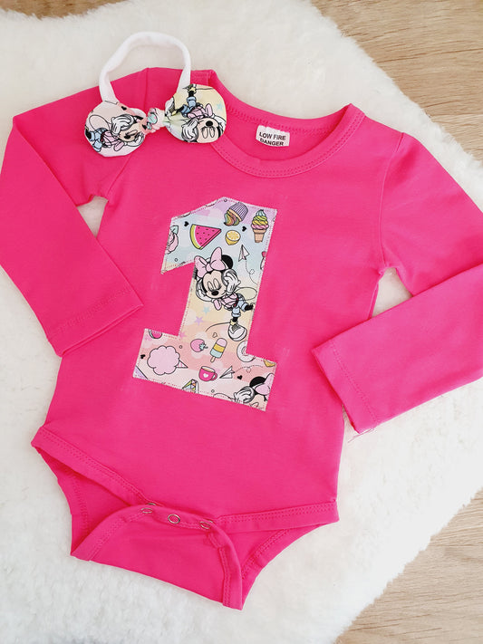 Girls 1st Birthday Long Sleeve Bodysuit &  Headband Set, Size 0