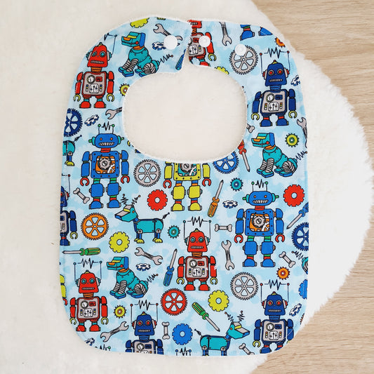 Robots Bib, Handmade Baby Bib, Large Feeding Bib