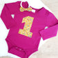 Girls 1st Birthday Long Sleeve Bodysuit & Headband Set, Size 1 - Ditsy Floral