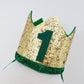1st Birthday Crown / Party Hat / Headband - GOLD / GREEN