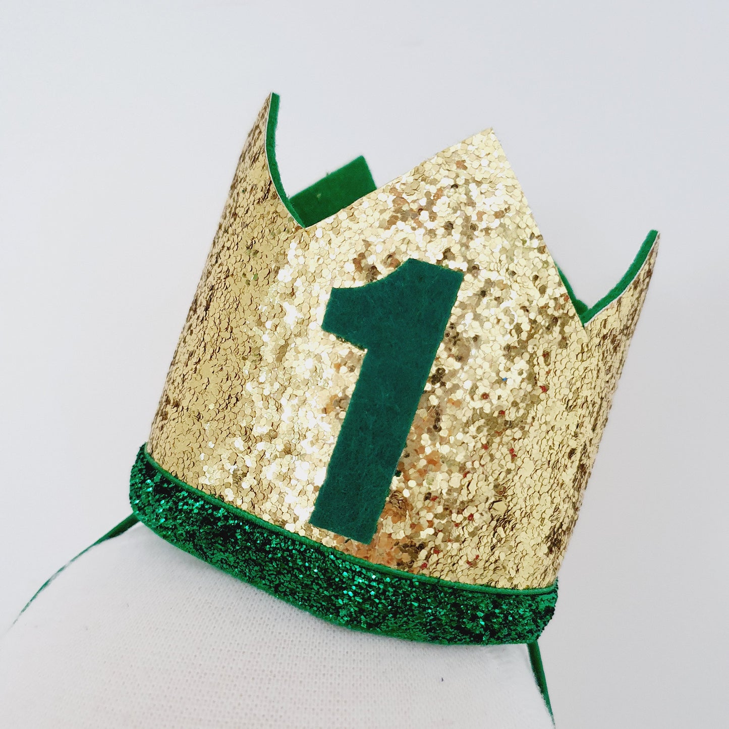 1st Birthday Crown / Party Hat / Headband - GOLD / GREEN