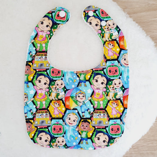 COCOMELON print Bib, Handmade Baby Bib, Feeding Bib