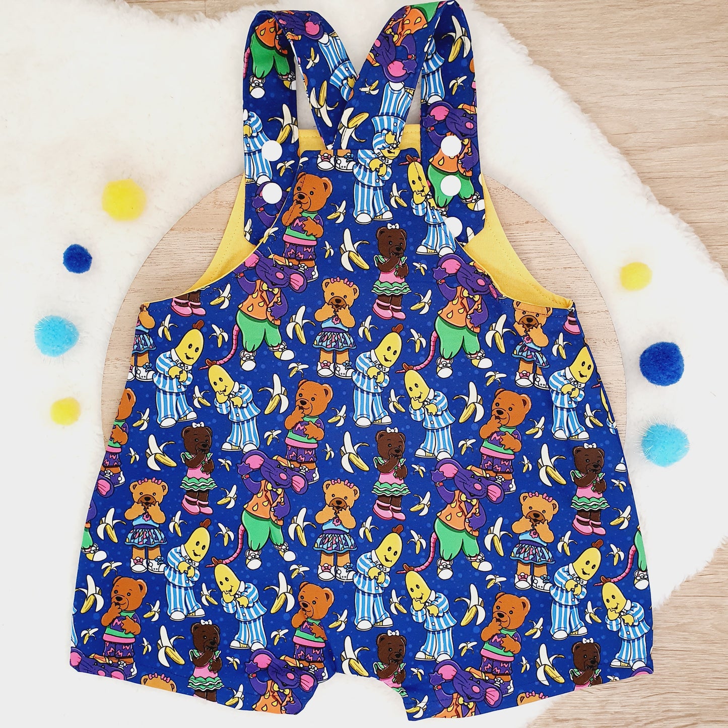 BANANAS print Overalls, Baby Overalls, Short Leg Romper, Size 1