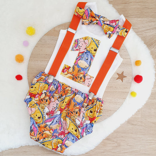 POOH print Boys 1st Birthday Outfit, Size 1