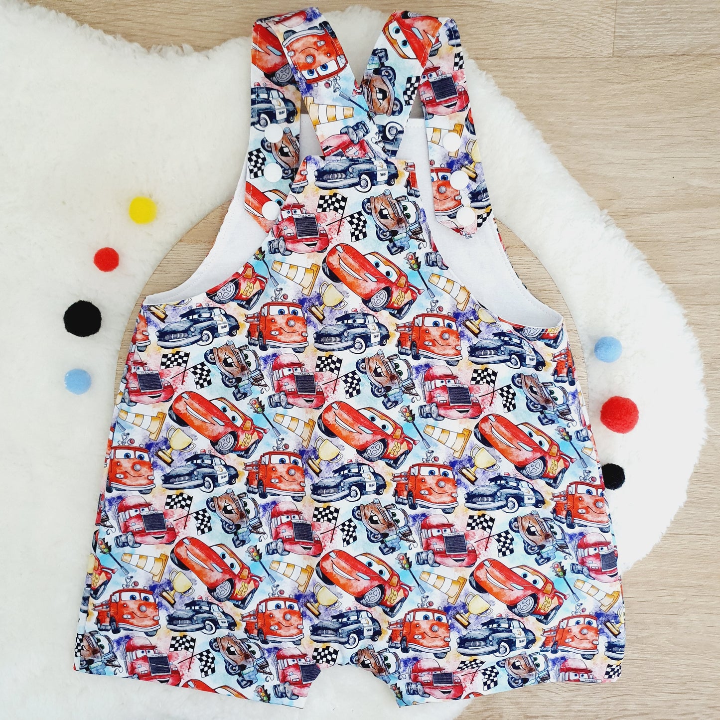 CARS print Overalls, Baby Overalls, Short Leg Romper, Size 1