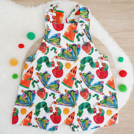 CATERPILLAR print Overalls, Baby Overalls, Short Leg Romper, Size 1