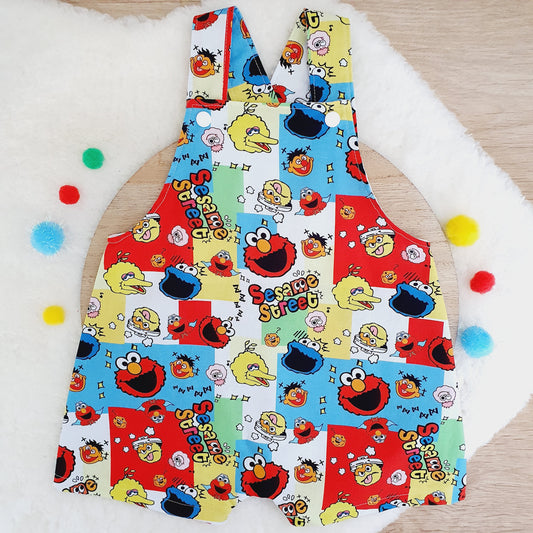 SESAME STREET print Overalls, Baby Overalls, Short Leg Romper, Size 1