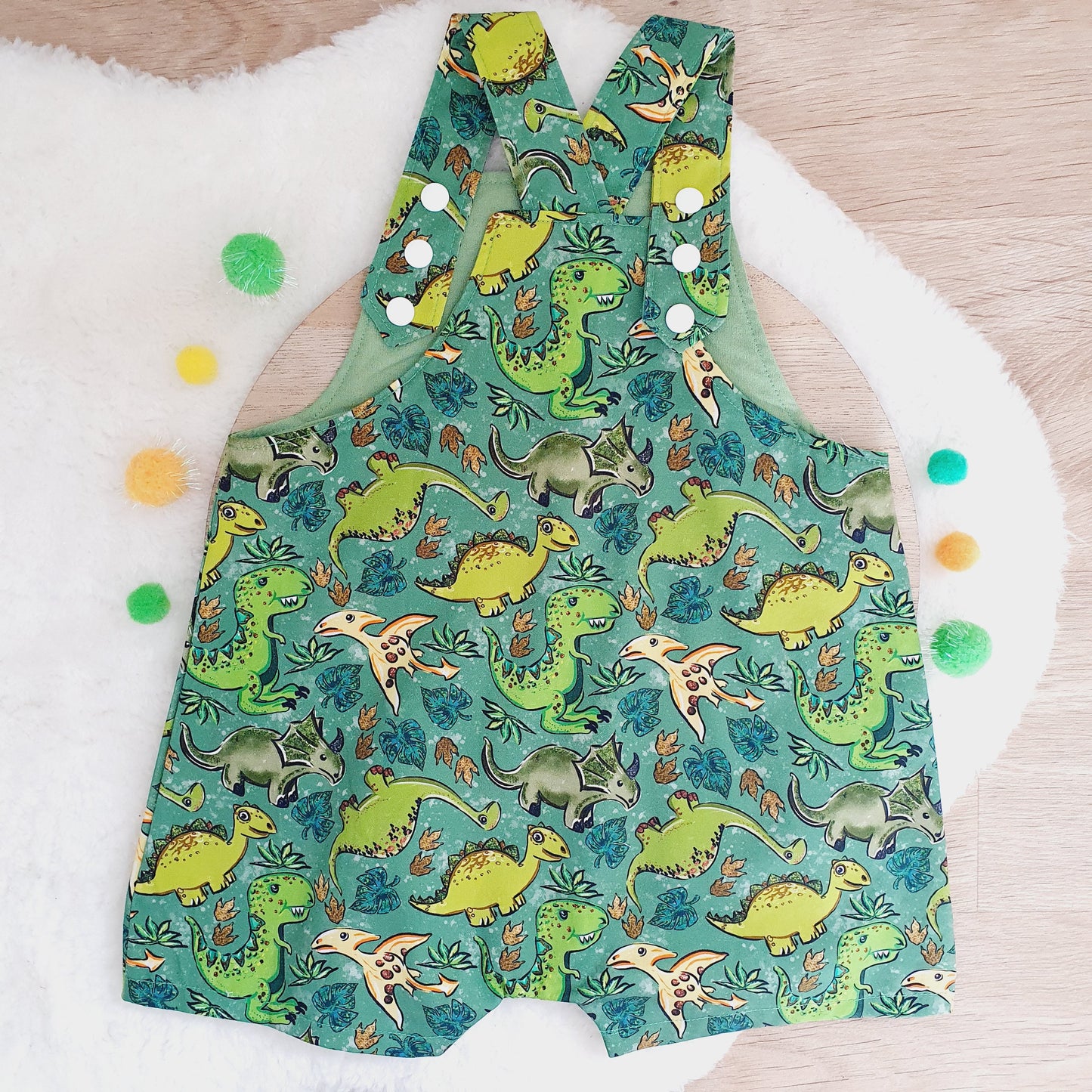 DINOSAUR Overalls, Baby / Toddler Overalls, Short Leg Romper, Size 2