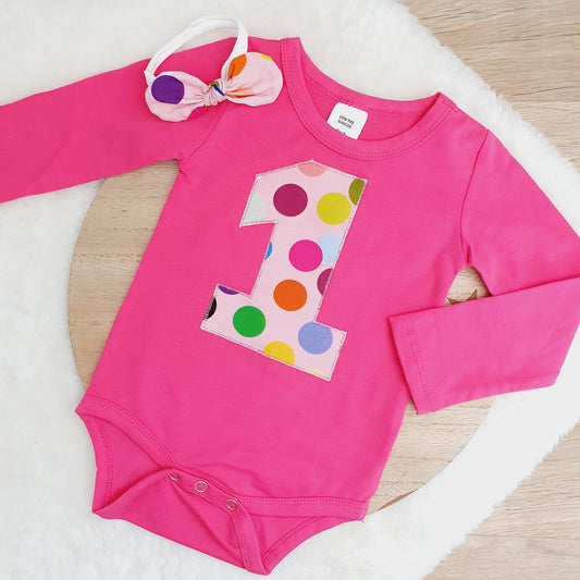 Girls 1st Birthday Long Sleeve Bodysuit & Headband Set, Size 0