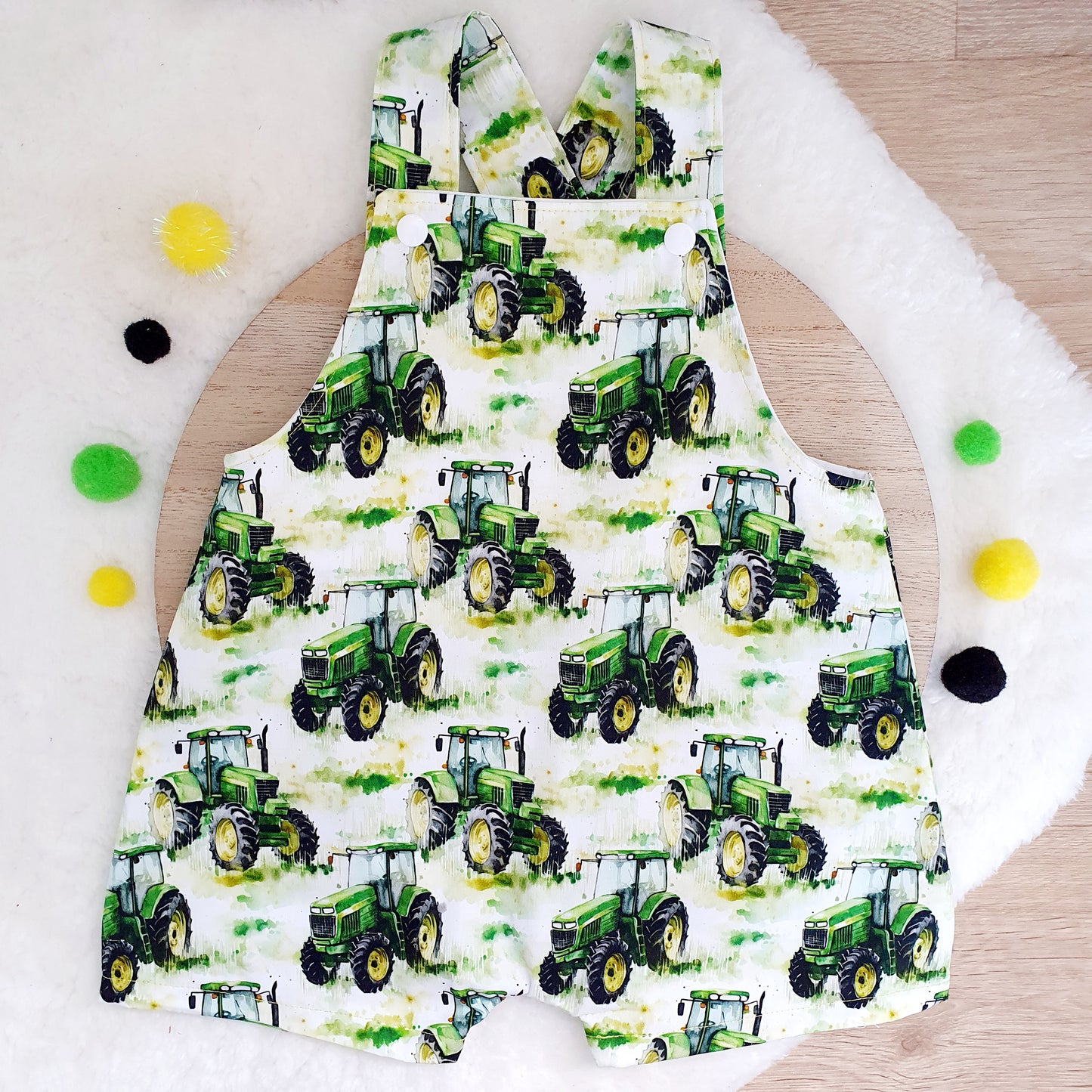 TRACTOR print Overalls, Baby Overalls, Short Leg Romper, Size 1
