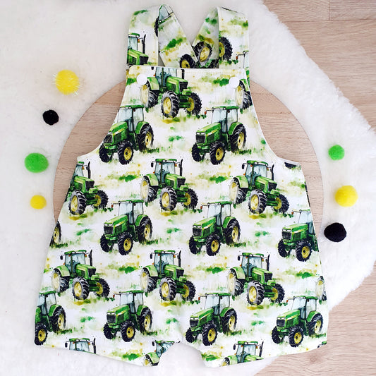 TRACTOR print Overalls, Baby Overalls, Short Leg Romper, Size 1