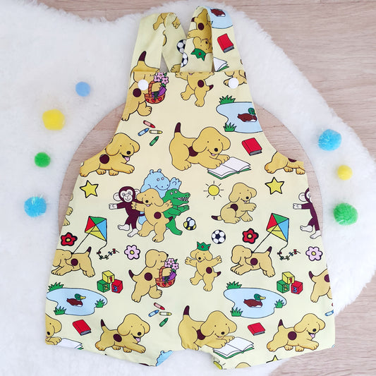 SPOT ON YELLOW print Overalls, Baby Overalls, Short Leg Romper, Size 1