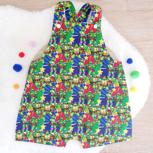 TMNT print Overalls, Baby / Toddler Overalls, Short Leg Romper, Size 2