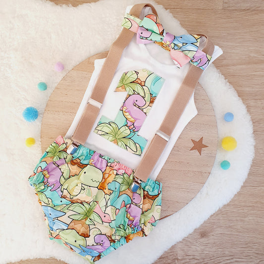 DINOSAURS Boys 1st Birthday Outfit, Size 1