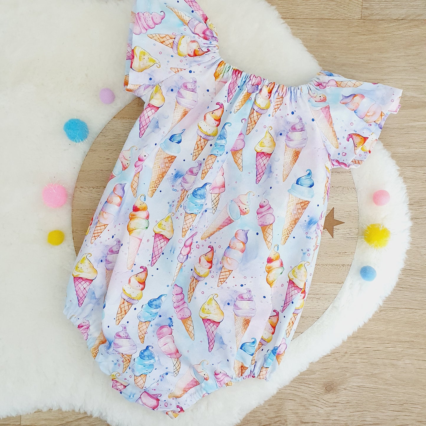 ICECREAMS Baby Girl Playsuit, Size 1, 1st Birthday / Cake Smash Outfit