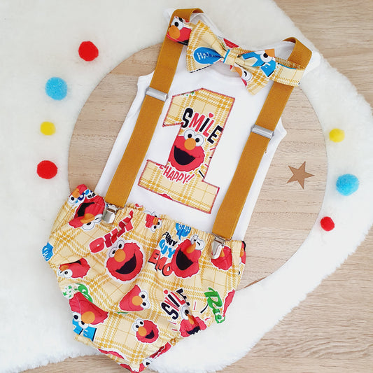 ELMO print Boys 1st Birthday Outfit, Size 1