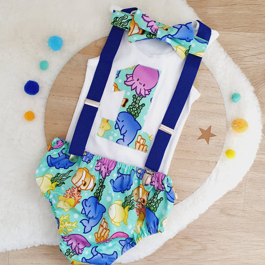 Sea Animals Boys 1st Birthday Outfit, Size 1