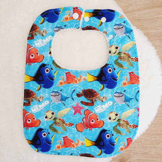 Nemo print Bib, Handmade Baby Bib, Large Feeding Bib