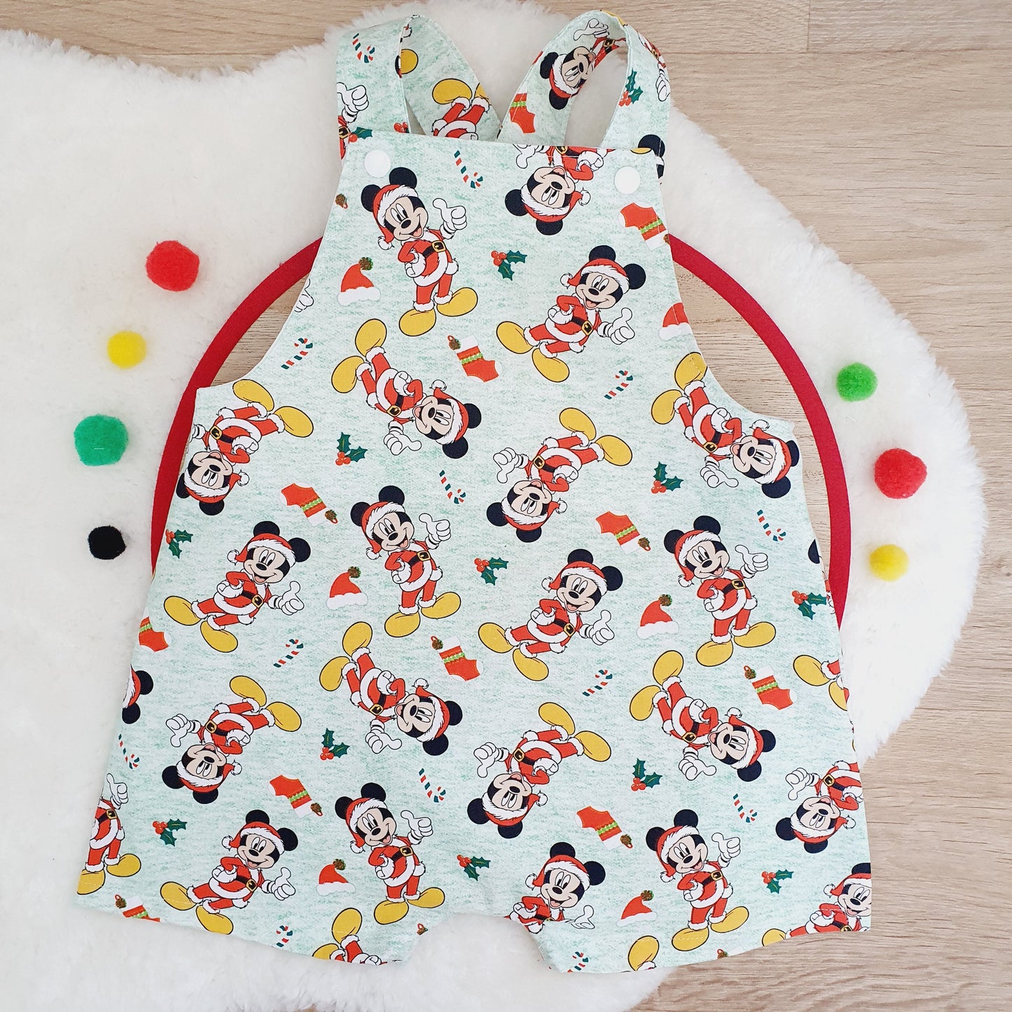 CHRISTMAS MOUSE Overalls, Baby / Toddler Overalls, Short Leg Romper, Size 2