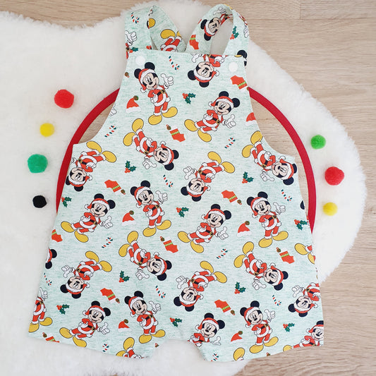 CHRISTMAS MOUSE Overalls, Baby / Toddler Overalls, Short Leg Romper, Size 2